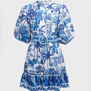 FARM Rio Blue and White Mini Dress